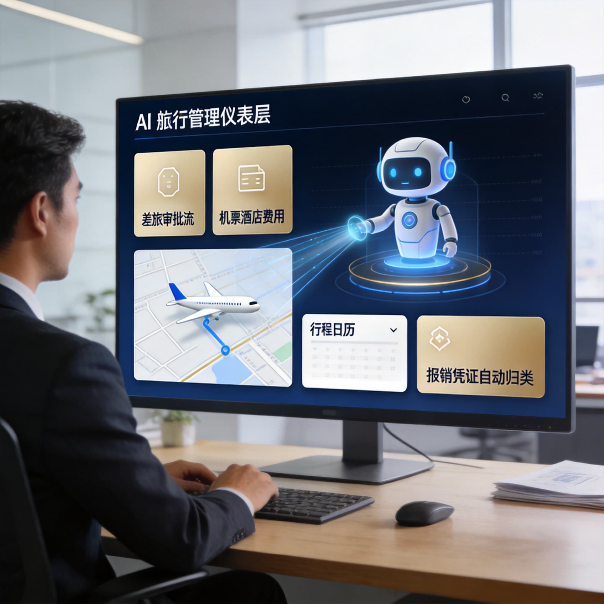 An AI corporate-travel agent managing approval, booking, rebooking and expense